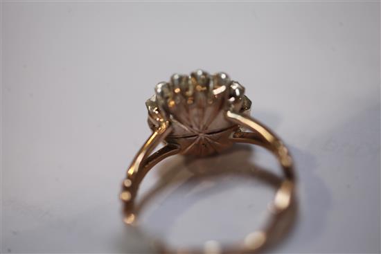 A 19th century gold, silver and diamond cluster ring, size K.